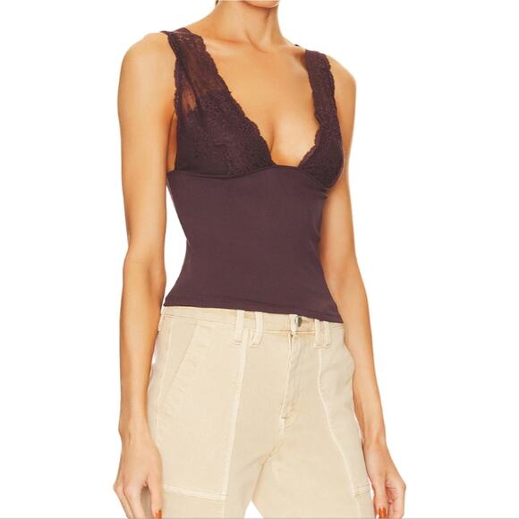 Intimately Free People NWT Power Play Lacey Cami Bittersweet Cocoa Top M - Picture 1 of 14
